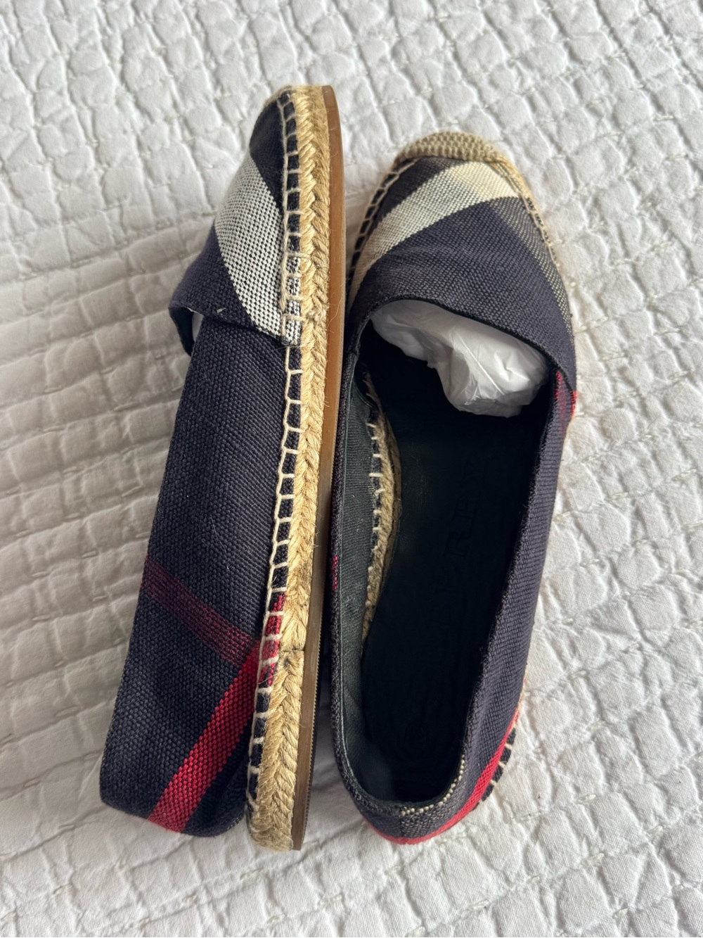 Burberry Black Canvas Espadrilles with Red and Cream Check